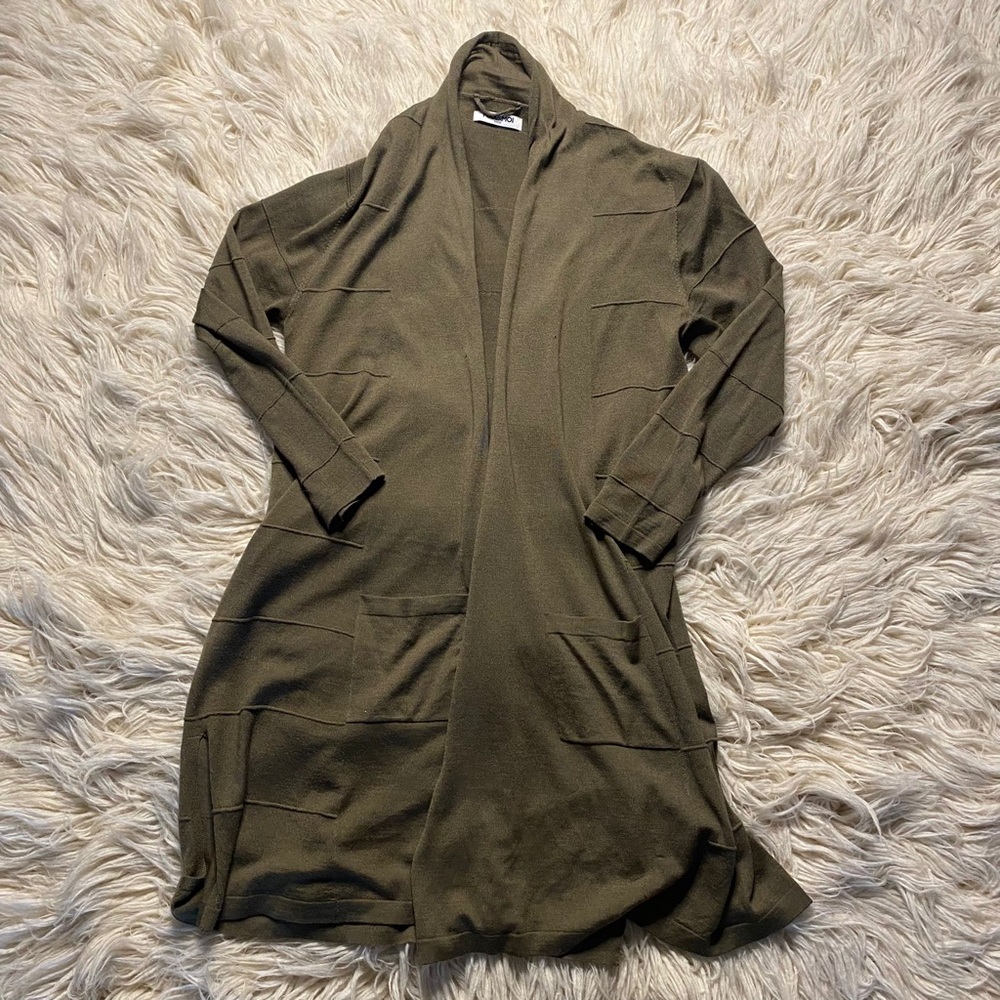 Max & Moi Paris olive  Long Length Cardigan Wool silk blend Women’s